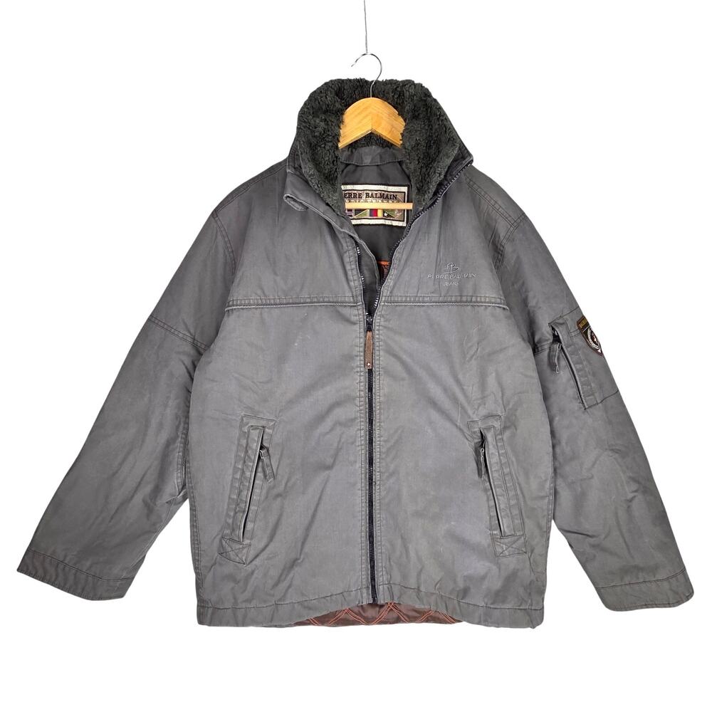 PIERRE BALMAIN JEANS VINTAGE GRAY JACKET MEN’S SIZE LARGE HIDDEN WATERPROOF HOOD